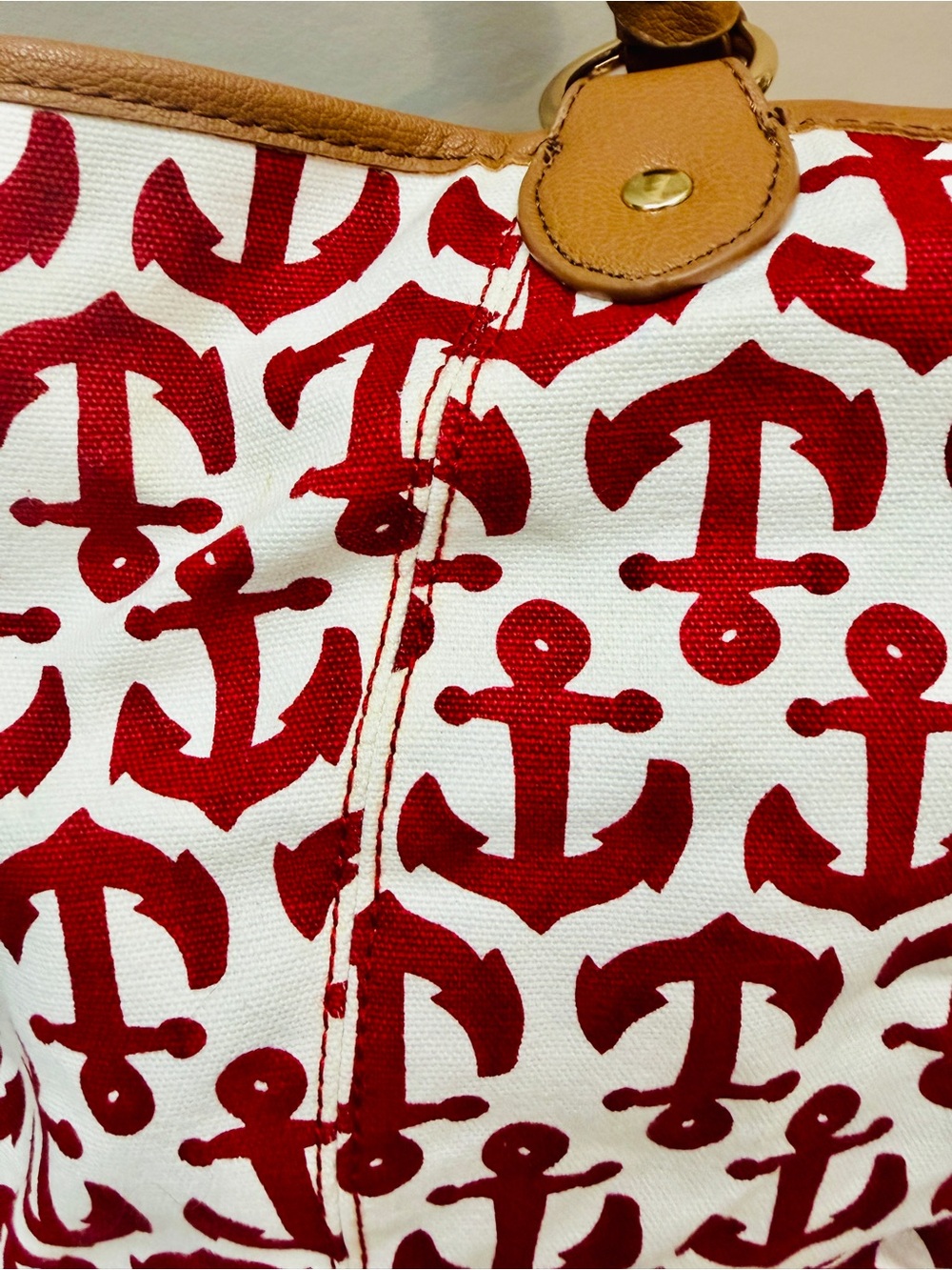 NWOT Tommy Hilfiger Red Anchor Canvas Tote Bag Rope Handles - Picture 7 of 9